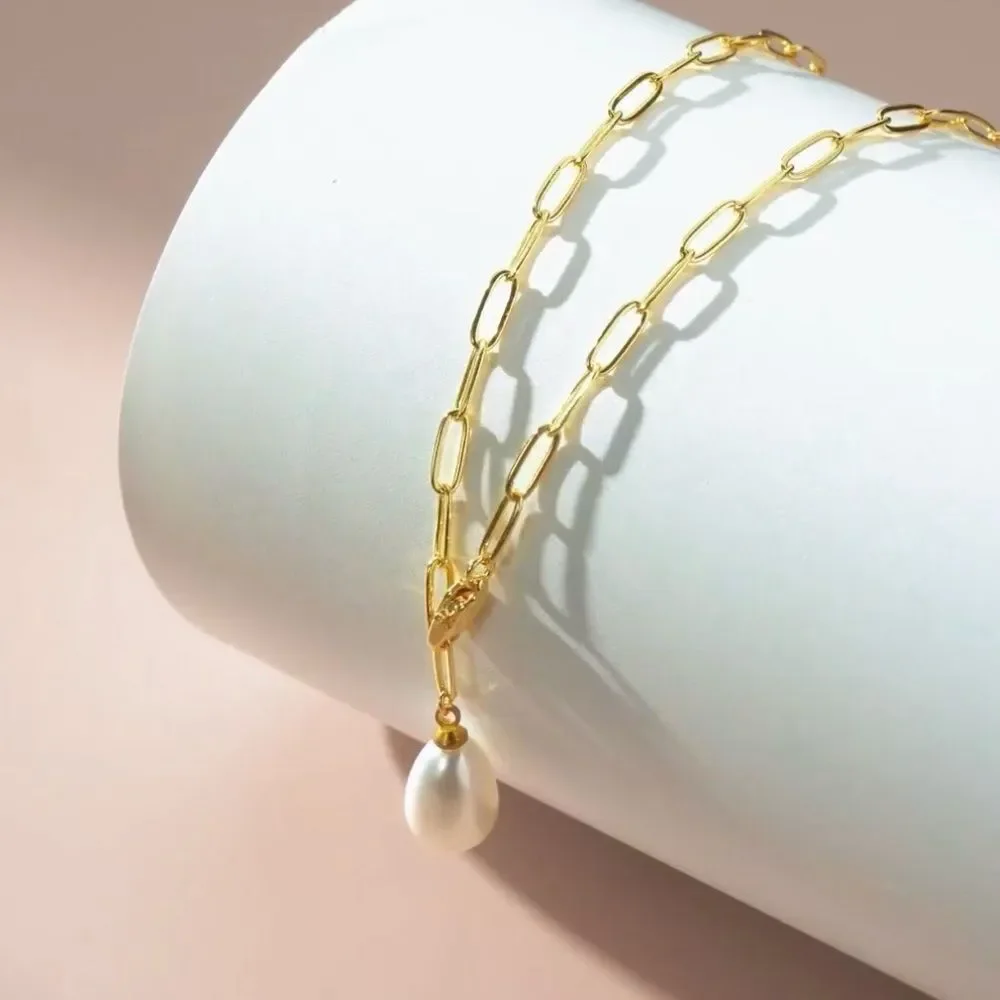 NEW 14k Gold Plated Elegant Pearl Drop Necklace
